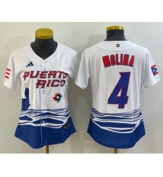 Women's Puerto Rico Baseball #4 Yadier Molina 2023 Red World Classic Stitched Jersey