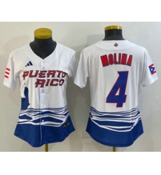 Women's Puerto Rico Baseball #4 Yadier Molina 2023 Red World Classic Stitched Jerseys