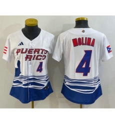 Women's Puerto Rico Baseball #4 Yadier Molina Number 2023 Red World Classic Stitched Jerseys