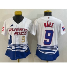 Women's Puerto Rico Baseball #9 Javier Baez Number White 2023 World Baseball Classic Stitched Jerseys