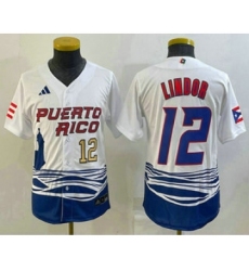 Youth Puerto Rico Baseball #12 Francisco Lindor Number 2023 White World Baseball Classic Stitched Jersey1