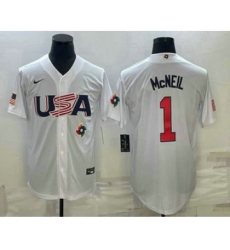 Men's USA Baseball #1 Jeff McNeil 2023 White World Classic Stitched Jerseys