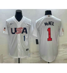 Men's USA Baseball #1 Jeff McNeil Number 2023 White World Classic Stitched Jerseys