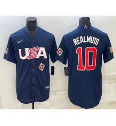 Men's USA Baseball #10 JT Realmuto 2023 Navy World Baseball Classic Stitched Jerseys