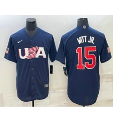 Men's USA Baseball #15 Bobby Witt Jr 2023 Navy World Baseball Classic Stitched Jerseys