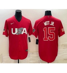 Men's USA Baseball #15 Bobby Witt Jr 2023 Red World Baseball Classic Stitched Jersey