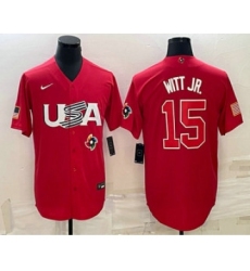 Men's USA Baseball #15 Bobby Witt Jr 2023 Red World Baseball Classic Stitched Jerseys