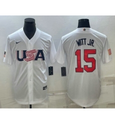 Men's USA Baseball #15 Bobby Witt Jr 2023 White World Baseball Classic Replica Stitched Jersey