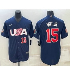 Men's USA Baseball #15 Bobby Witt Jr Number 2023 Navy World Baseball Classic Stitched