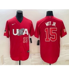 Men's USA Baseball #15 Bobby Witt Jr Number 2023 Red World Baseball Classic Stitched Jersey1