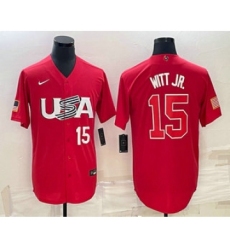 Men's USA Baseball #15 Bobby Witt Jr Number 2023 Red World Baseball Classic Stitched Jerseys