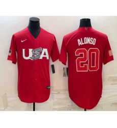 Men's USA Baseball #20 Pete Alonso 2023 Red World Classic Stitched Jersey