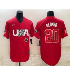 Men's USA Baseball #20 Pete Alonso 2023 Red World Classic Stitched Jerseys