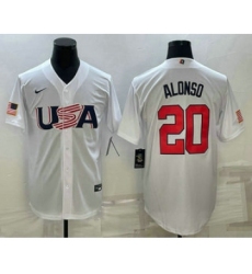 Men's USA Baseball #20 Pete Alonso 2023 White World Baseball Classic Stitched Jerseys