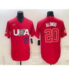 Mens USA Baseball #20 Pete Alonso Number 2023 Red World Classic Stitched Jersey1