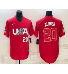 Men's USA Baseball #20 Pete Alonso Number 2023 Red World Classic Stitched Jersey