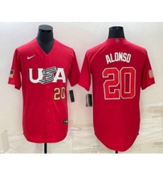 Men's USA Baseball #20 Pete Alonso Number 2023 Red World Classic Stitched Jerseys