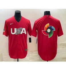 Men's USA Baseball 2023 Red World Big Logo Classic Stitched Jersey