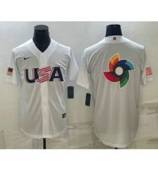 Men's USA Baseball 2023 White World Baseball Big Logo With Classic Replica Stitched Jersey