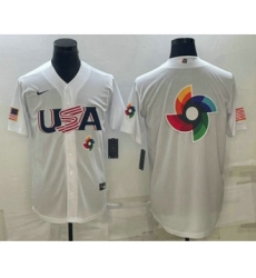 Men's USA Baseball 2023 White World Baseball Big Logo With Classic Replica Stitched Jerseys