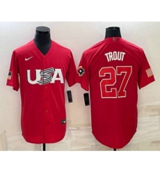 Men's USA Baseball #27 Mike Trout 2023 Red World Classic Stitched Jersey