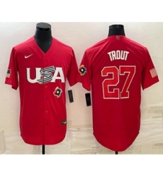 Men's USA Baseball #27 Mike Trout 2023 Red World Classic Stitched Jerseys