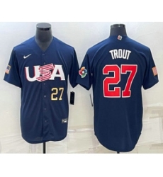 Men's USA Baseball #27 Mike Trout Number 2023 Navy World Baseball Classic Stitched Jersey