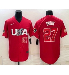 Men's USA Baseball #27 Mike Trout Number 2023 Red World Classic Stitched Jersey1