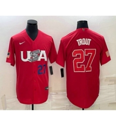 Men's USA Baseball #27 Mike Trout Number 2023 Red World Classic Stitched Jerseys