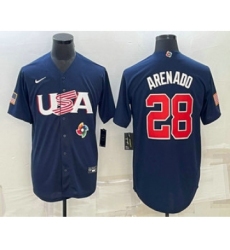 Men's USA Baseball #28 Nolan Arenado 2023 Navy World Baseball Classic Stitched Jerseys