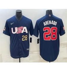 Men's USA Baseball #28 Nolan Arenado Number 2023 Navy World Baseball Classic Stitched