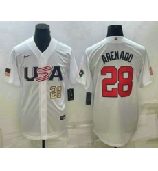 Men's USA Baseball #28 Nolan Arenado Number 2023 White World Baseball Classic Replica Stitched Jersey