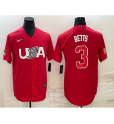 Men's USA Baseball #3 Mookie Betts 2023 Red World Classic Stitched Jerseys