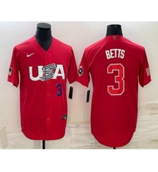 Men's USA Baseball #3 Mookie Betts Number 2023 Red World Classic Stitched Jersey1