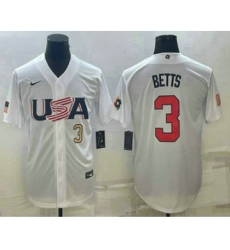 Mens USA Baseball #3 Mookie Betts Number 2023 White World Baseball Classic Replica Stitched Jersey