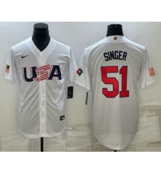 Men's USA Baseball #51 Brady Singer 2023 White World Baseball Classic Stitched Jerseys