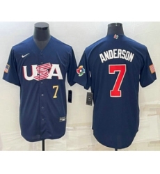 Men's USA Baseball #7 Tim Anderson Number 2023 Navy World Baseball Classic Stitched Jersey