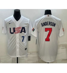 Men's USA Baseball #7 Tim Anderson Number 2023 White World Baseball Classic Stitched Jerseys