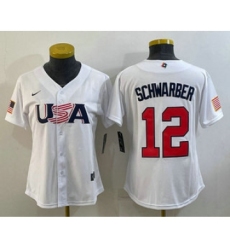 Women's USA Baseball #12 Kyle Schwarber 2023 White World Classic Stitched Jersey