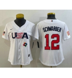 Women's USA Baseball #12 Kyle Schwarber 2023 White World Classic Stitched Jerseys