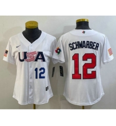 Women's USA Baseball #12 Kyle Schwarber Number 2023 White World Classic Stitched Jersey