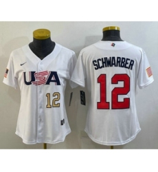 Women's USA Baseball #12 Kyle Schwarber Number 2023 White World Classic Stitched Jerseys