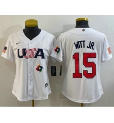 Women's USA Baseball #15 Bobby Witt Jr 2023 White World Classic Replica Stitched Jersey