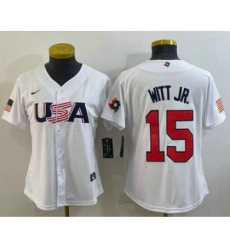 Women's USA Baseball #15 Bobby Witt Jr 2023 White World Classic Replica Stitched Jerseys