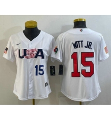 Women's USA Baseball #15 Bobby Witt Jr Number 2023 White World Classic Replica Stitched Jersey