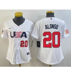 Women's USA Baseball #20 Pete Alonso Number 2023 White World Classic Stitched Jersey