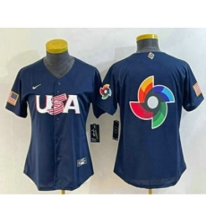 Women's USA Baseball 2023 Navy Big Logo World Classic Stitched Jerseys