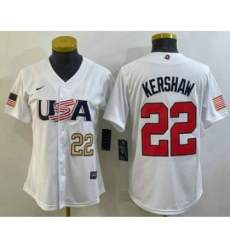 Women's USA Baseball #22 Clayton Kershaw Number 2023 White World Classic Stitched Jersey