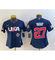 Women's USA Baseball #27 Mike Trout 2023 Navy World Classic Stitched Jersey1