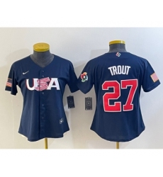 Women's USA Baseball #27 Mike Trout 2023 Navy World Classic Stitched Jersey